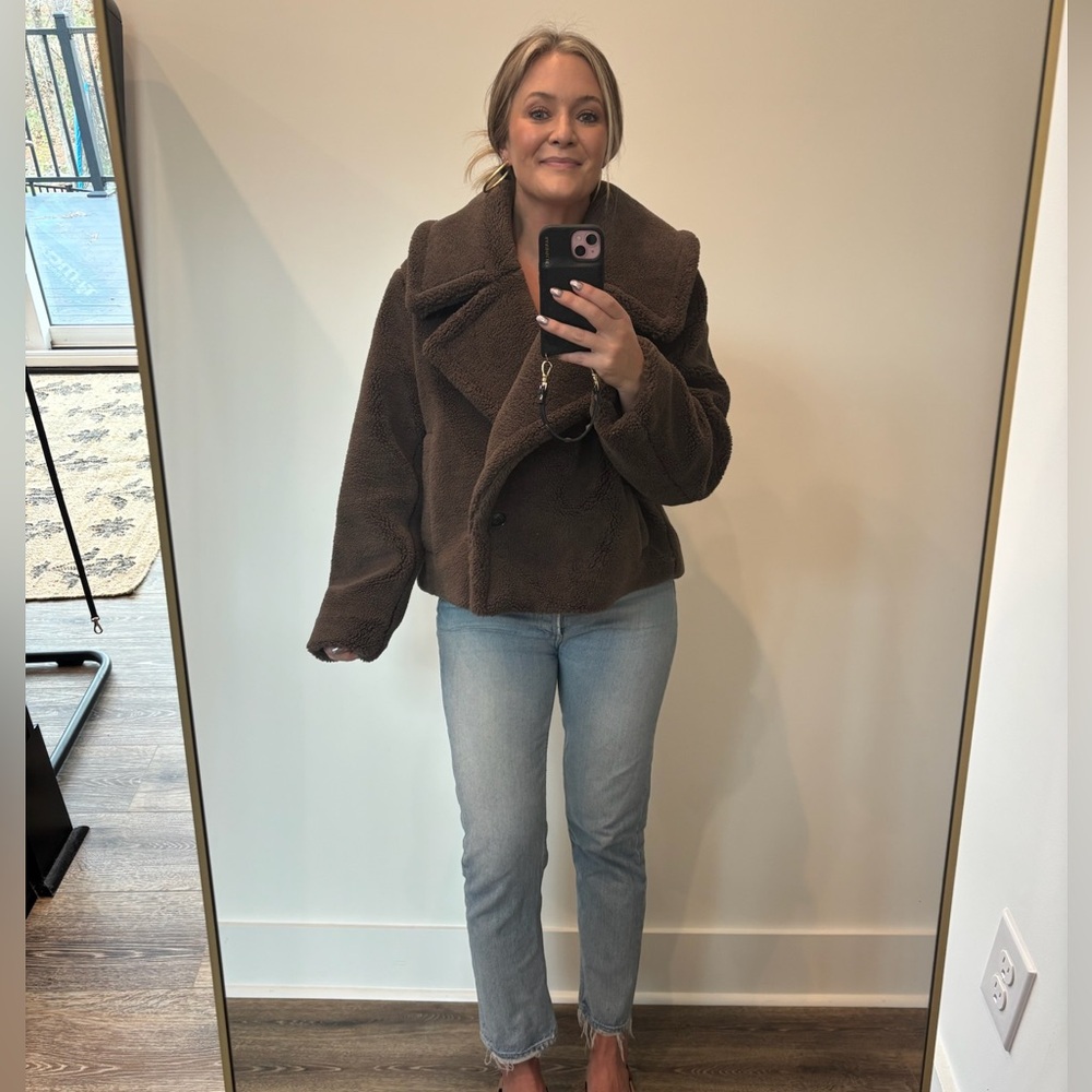 Banana Republic Brown Fuzzy Cropped Pea Coat